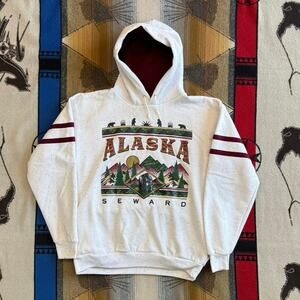 Vintage 90s Alaska Seward Outdoor Nature Hoodie Sweatshirt Size Large Bear